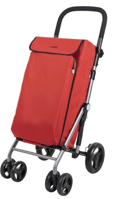 Carlett - Lite Duo Lett430 | Shoppingvagn | Hopfällbar vagn för stormarknad | 4 hjul | Justerbart styre och säkerhetsbroms | Utdragbar väska 48 L | Termisk påse 10L | Röd