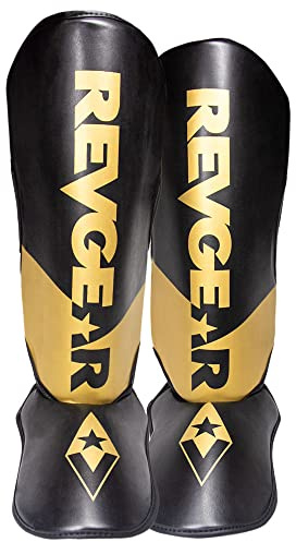 Revgear Pinnacle 2 Shin Guard | Durable Lightweight Shin Guards for Any Level | Mixed Martial Arts (MMA) Kickboxing or Muay Thai (Large, Gold/Black)