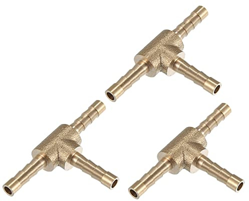 X AUTOHAUX 3 Pcs 4mm 0.16 Brass Barb Hose Fitting T Shape 3 Way | Joiner Air Water Fuel Gas