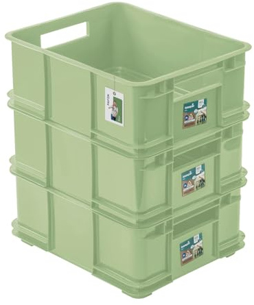 PAFEN 3 cajas apilables Euro de 20 l – 43 x 35 x 18 cm – Eco – Cajas apilables de polipropileno, color verde hierba