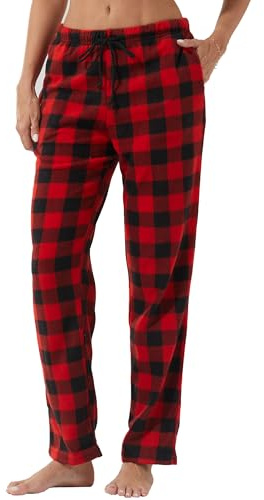 LNFINTDO Lot de 1 à 2 pantalons de pyjama pour femme - Long - À carreaux - En polaire - Pour l'hiver - Doux - Pour les loisirs - Avec poches