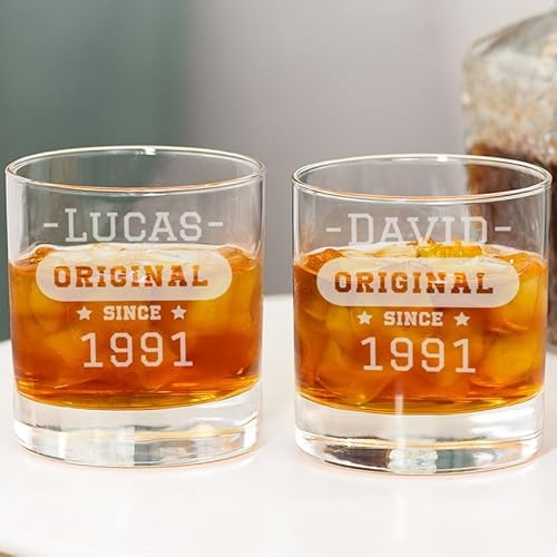 Wanapix | Pack 2 Vasos de Whisky Personalizado con Nombre | Vaso Cristal Grabado | Regalo Cumpleaños | 38 cl | Apto para Lavavajillas | Original