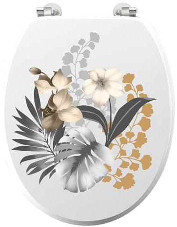 douceur d'intérieur, Abattant WC à Charnières Métal (37 x 47 cm) Kelly Blanc, MDF Imprimé