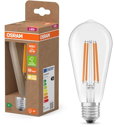 Osram LED Classic à filament de forme Edison classique, corps de en verre | , LED Lamps, 64.00 Millimetres dia, , pack de 1