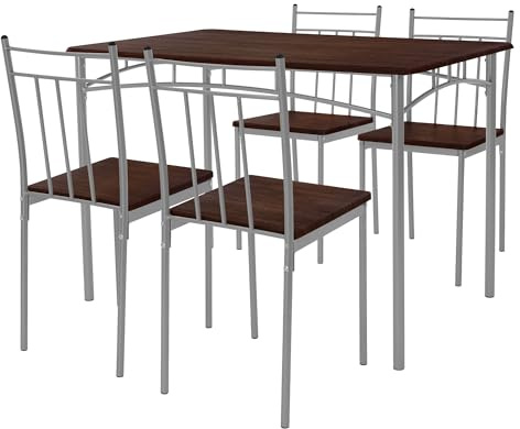 ML-Design Esstisch mit 4 Stühlen, Eiche dunkel, Essgruppe Set 5tlg für 4 Personen, Holz, Esszimmerstühle mit Metallbeinen, Küchentisch Set, Esszimmergarnitur, Sitzgruppe für Esszimmer Wohnzimmer Küche