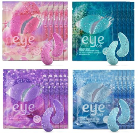 Shefave Meeres Augenmaske, 20 Paar- 4 Typen Eye Pads mit Natürlichen Meereskollagen, Glänzend Collagen Augenpads Hyaluron für Geschwollene Augen, Gegen Falten, Tränensäcke, Puffiness