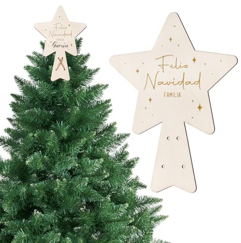 BOFUNX Estrella Punta del Árbol de Navidad - Topper Decorativo para Hogar - Adorno Navideño de Apellido Familiar