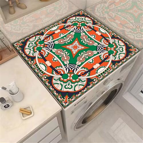 Morbuy Waschmaschinenauflage rutschfest Waschmaschinenabdeckung Boho Retro Drucken Weiche Saugfähig Zuschneidbare Waschmaschinen Auflage für Trockner, Kühlschrank Küchen (Orange,50x60cm)