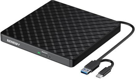 Lettore Masterizzatore Unità Esterna USB 3.0&Type C Lettore CD/DVD -/+RW per PC Portatile,Laptop,Desktop,Macbook Air/Pro per Windows 11/10/8.1/7/XP/Vista/Linux/MacOS NERO