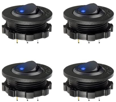 4 Stück Kippschalter 20 A/12V 3 Pin Rund EIN/AUS Schalter Wasserdicht Wippschalter mit LED Licht für Auto Marine Boot Beleuchtet KFZ Yacht, Blau
