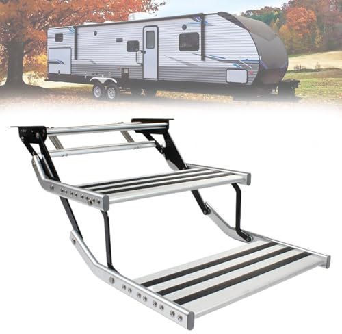 Générique Marchepied pour Camping-Car, 150 kg/330 LB, marchepied d'entrée Robuste en Alliage d'aluminium pour remorque, Camping-Car, Camping-Car, 2 marches (manuelles) LED