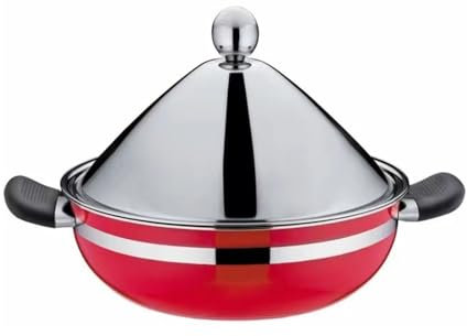 LVYUDS Diameter 11 Inches Tagine, Stainless Steel Quick Cooking Tajine Moroccan with Tapered Lid Steamer Compatible with Induction Cooker Gas Casserole(Red)