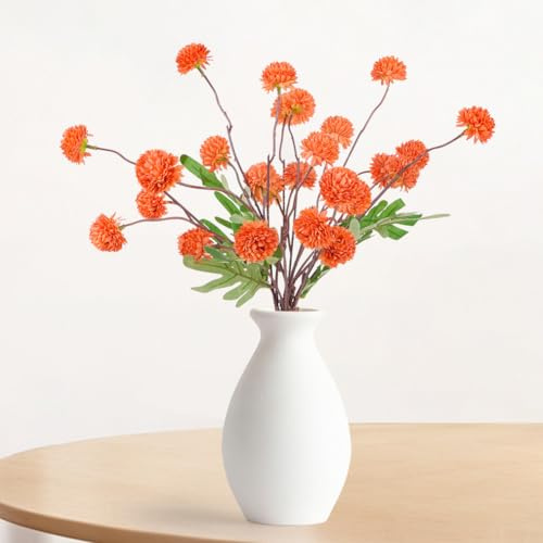 HOTUT Künstliche Kiku Blumen, 5 Stück Kornblumen mit langem Stiel, Kunstblumen Pompon Mini Chrysantheme, Blumendekor künstliche Blumen für Arrangement, Tischdekorationen, Partydekorationen - Orange