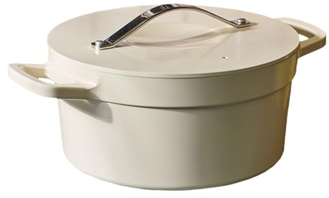 Nonstick Stockpot with Lid Soup Pot, 24cm Ceramic Coating Saucepan 5 Quart with Lid for Kitchen Pasta Pot, Aluminum Sauce Pot 5.5 Litre for Gas, Inwduction, Oven, Ivory White