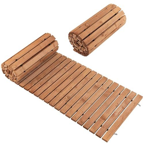 SOARS Rollweg, Gartenweg aus Tannenholz mit Tragegriff & Metalldraht, Gartentritt, Gehweg, Holztritt für Rasen, Garten, Hinterhof (Hellbraun, 245 x 55 cm)