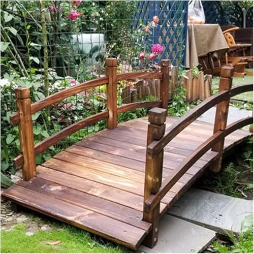 Puente de estanque decorativo para patio trasero, arco, puente de jardín con barandillas de seguridad, puente de pie de jardín de madera para arroyos al aire libre arroyo (tamaño: 150 x 65 x 50 cm /