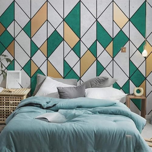 Dark Green Yellow Geometric Vintage 3D Wallpaper Feature Office Living Room Sofa Bedroom TV Background Wall Decoration-430cm×300cm