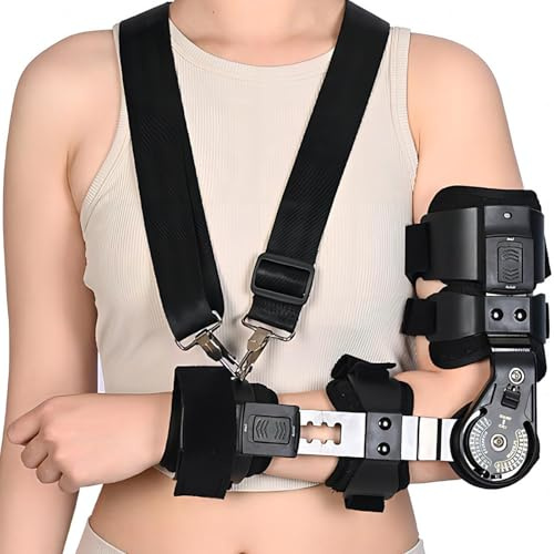 Vexorium Orthèse de Coude Post-Opératoire Articulée avec Angle et Longueur Réglables, Support de Coude avec Sangle d'Épaule pour Récupération Post-Chirurgicale et Rééducation des Blessures,Left