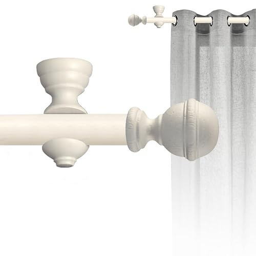 Set barra de madera de cortina con Diámetro 30mm, Kit barra de cortina instalación a techo Barra Blanca de 2m con terminal ESFERA Barras de cortinas CINTACOR