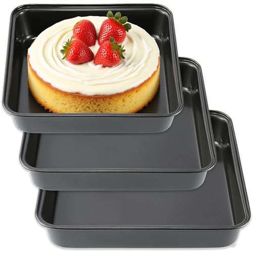 HFYZZ Quadratisch Auflaufform 3er Set, Edelstahl Brownie Kuchenform Eckig mit Antihaftbeschichtet, Schwarz Quadratische Backform für Kuchen Lasagne Aufläufe, Leicht zu Reinigen