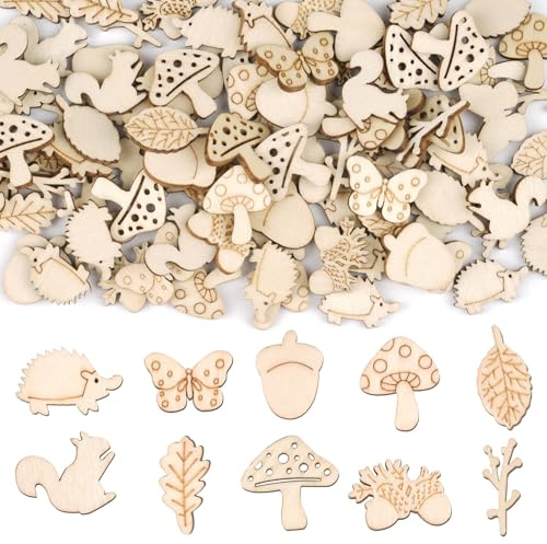 100 Stück Streudeko Herbst, Holz Waldtiere Tischdeko Geburtstag | Tiere Holzscheiben, Holztiere zum Bemalen für DIY Handwerk Scrapbooking Hochzeit Geburtstag Weihnachtsdeko