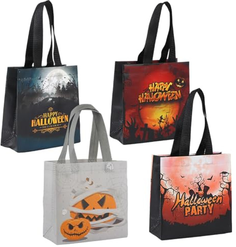 KQOZG 4 Pezzi Borse di Halloween per Bambini, Dolcetto o Scherzetto, Snack e Regali, Sacchetti Goodie di Halloween