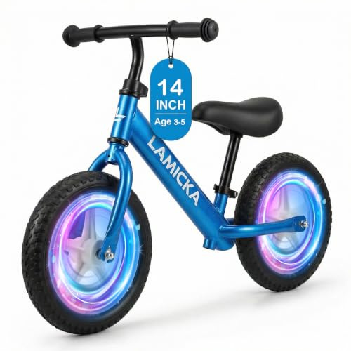 TRIOBLADE 12/14 Balance Bike 2-5 Year Old Toddler Bike Kids Baby First Bike Training Bicycle No Pedal Adjustable Handlebar/Seat Gift for 2-5 Year Old Boys Girls (14inch Blue)