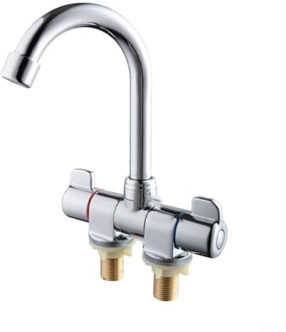 CWOQOCW Robinet pliable pour camping-car à double poignée - Robinet d'eau chaude et froide rotatif à 360 ° en laiton chromé - Mélangeur d'évier de cuisine - Filetage G1/2 (001)