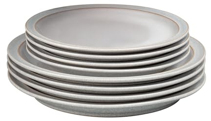 Denby - Elements Dinner & Lunch Plate 8 Piece Set - Light Grey, Dishwasher Safe 4 x Medium & Large Plates - Microwave & Oven Proof Stoneware Lunch & Dinner Dishes - Chip Resistant for Everyday Use