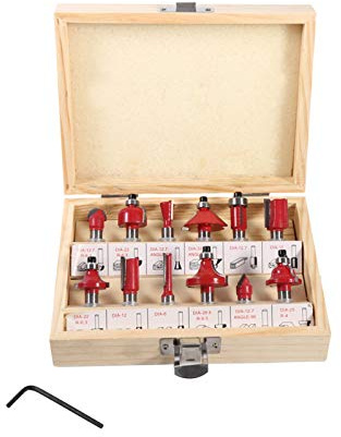 Fockety Jeu de Mèches de Toupie en Carbure avec Tige de 8 Mm pour la Coupe du Bois, Roulements Scellés, Jeu de 12 Mèches de Toupie dans une Boîte/couvercle en Bois, pour Accessoires D'outils