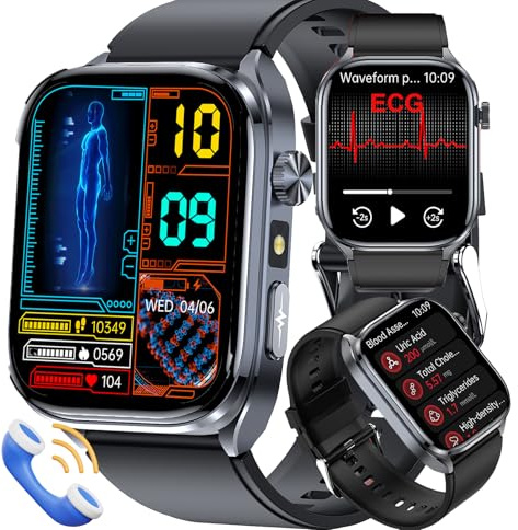 wgzixezn ECG Smartwatch Herren ECG Hrv 𝐛𝐥𝐮𝐭𝐳𝐮𝐜𝐤𝐞𝐫 Blutdruck/Bmi/Harnsäure 2.0'' Hd Gesundheitsuhr Mit Bιυtdrυckmessung Herzfrequenz Spo2 Schlaf/Apnoe-Monitor Bluetooth-Anrufe SOS-Notruf