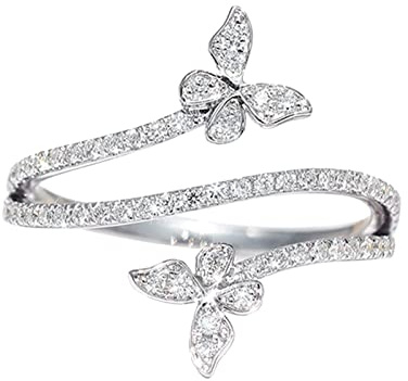 Doppelring, Silber, Zirkonia, Hochzeit, Verlobungsring, Geschenk, Schmuck für Damen, Strass, Größe 6, 10, Zubehör, Ringe, Ringe, 8, Kupfer, Kein Edelstein