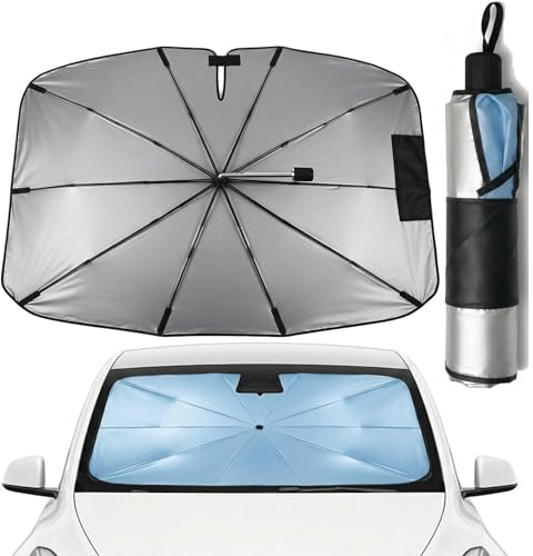 Zuquik Parasol Coche Delantero 145 x 85cm con Apertura en V | para Coches y SUV, Parasol Parabrisas con Mango Flexible 360 Grados, Bloqueo UV 3 Capas Sin Olor (Azul Glaciar, L)