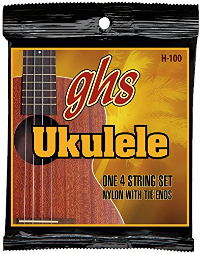 GHS Ukulele Nylon Tie-Ends - H-100Ukulele String Set - Baritone, Black Nylon