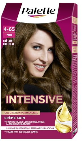 Palette, Palette, coloration permanente creme soin, couverture 100% cheveux blancs, couleur longue duree jusqu’a la prochaine coloration, 4.65 (700) chatain chocolat
