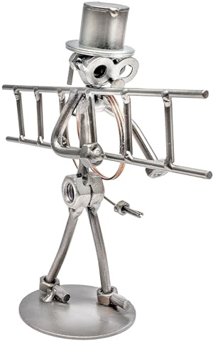 STEEMO Schraubenmännchen Schornsteinfeger Kaminkehrer Geschenk - Metall-Kunst Deko Figur - Glücksbringer, Stahl, grau 20x7x18 cm