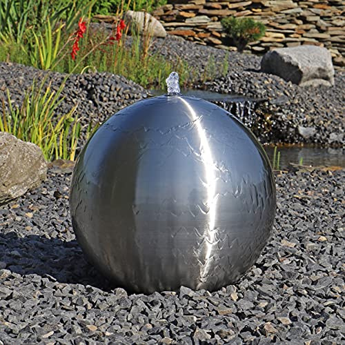 CLGarden Edelstahl Kugel Springbrunnen ESB5 matt gebürstet mit 48cm großer Edelstahlkugel und LED Beleuchtung für den Außenbereich Garten