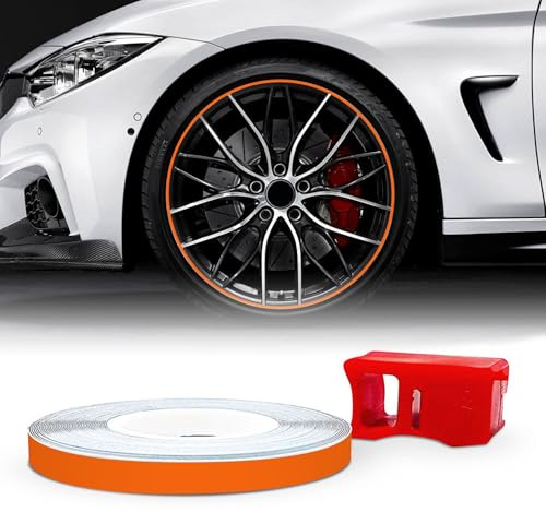 4R Quattroerre.it 10354 Wheel Trim Tiras Adhesivas Reflectantes con Aplicador para Llantas de Coche, Naranja, 5 mm x 6 MT