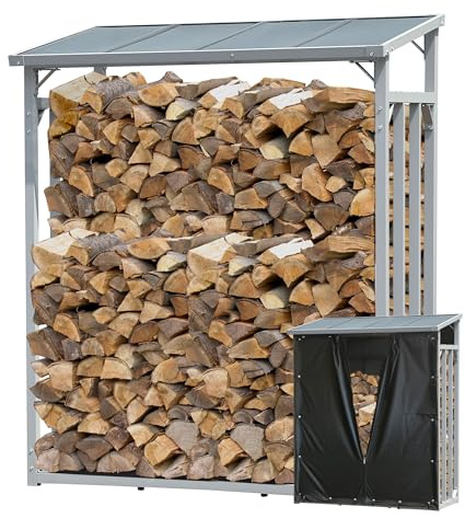 QUICK STAR Aluminium Kaminholzregal Außen 130 x 70 x 185 cm Mit Wetterschutz Schwarz, Pro - 40 mm Aluprofil, Grau, Wetterfest, Kapazität 1,6 m³ (2,5 SRM), L Garten Kaminholzunterstand Stapelhilfe