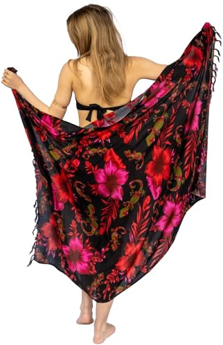 NELUHA Sarong damduk med saronghållare pareo omlottduk handduksklänning omlottkjol dam strandhandduk xxl duk män pareo dam strandhandduk dam, Svart/rosa salamander, 200x150cm