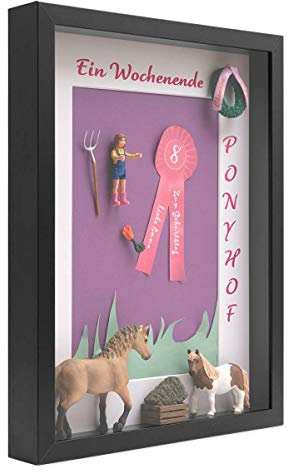 PHOTOLINI 3D Bilderrahmen zum Befüllen 30x40 Schwarz groß, 3 cm tiefer Objektrahmen mit Glas, tiefer Bilderrahmen 30x40 Holz MDF mit Passepartout, Dicker 3D Rahmen befüllbar für Gegenstände Geschenk