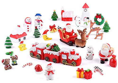 MIAHART 40Pcs Christmas Miniature Ornaments - Mini Resin Micro Landscape Accessories With Trees, Santa Claus, Snowman, Wreath, Bells for Party Supplies and Fairy Garden