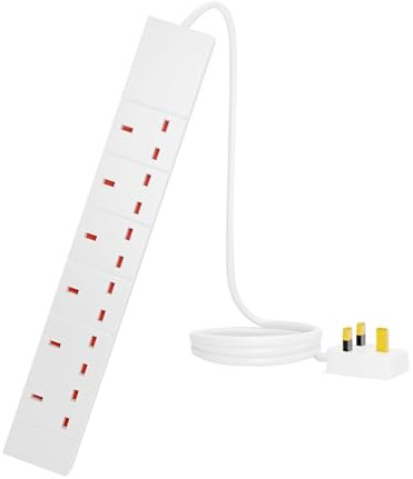 Extension lead 2 Meter long Mains Power Extension Cords Approx 13 Ampere 6 Gang 3 Pin UK Certified Lead Ideal For Multiple Appliances of Home & Office