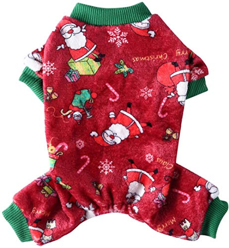 Youning Winter Hundekleidung Hunde Schlafanzug Weihnachten Hund Kostüm Hunde Bekleidung Santa Claus Kostüm Pullover Outfit Mantel Jacke Kleidung für Kleine Hunde Katzen Haustier Kleidung (M-rot)