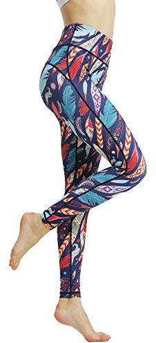 FLYILY Women's Long Sports Leggings Running Tights High Waist Stretch Fitness Yoga Pants(7-Leaves,M)