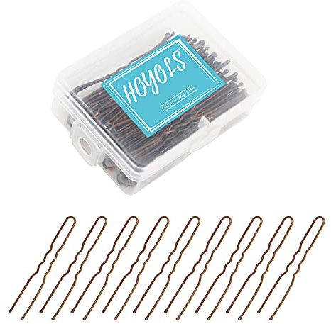Hoyols U-formade hårnålar bruna, metallböjda vågiga knut klämmor hårnålar bruna för kvinnor håraccessoarer dekorativa bullar flickor grepp frisyr med fodral, 100 st 6 cm (brun)