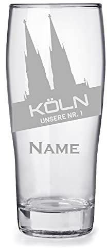 Bierglas mit Gravur 0,3l personalisiert mit Namen, tolles Geschenk für Papa Geburtstag - Motiv Köln Skyline