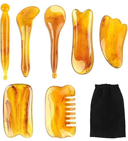 Gua Sha Schab Massagewerkzeug 7 Stück Harz Gua Sha Brett, Gua Sha Stein Kratzmassagewerkzeug Gua Sha Scraping Tool für Gesicht Körper Arme Beine Rücken