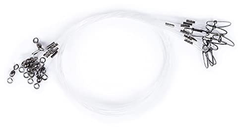 ZASIE 50lb Fluorocarbon Fishing Leader, 20in 100% Fluorocarbon Leader Line with Swivel and Snap, Saltwater and Freshwater Fishing Leaders, 20 Pack