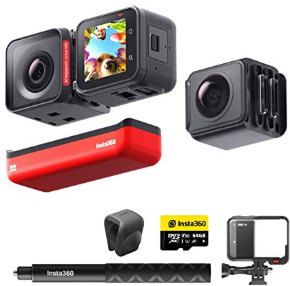 Insta360 ONE RS Twin Edition Kit Get-Set - Action Cam Impermeabile 4K 60fps & 5.7K con obiettivi intercambiabili, stabilizzazione, Foto 48MP, Active HDR, Editing AI